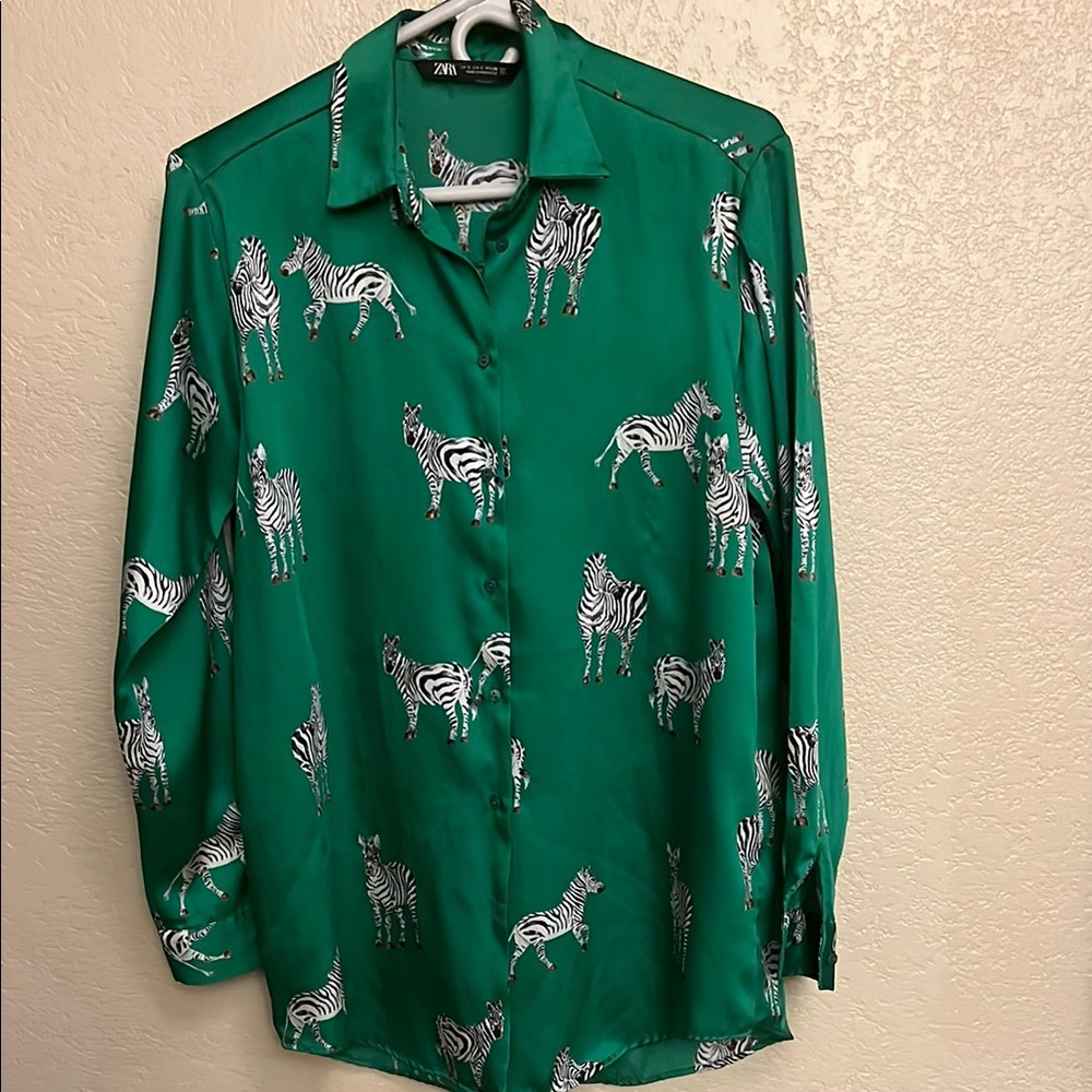 Zara Green Zebra Print Blouse